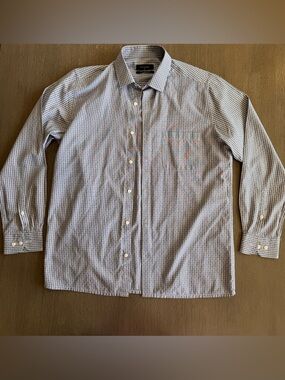 Peter England Blue Gingham White Button Down Shirt L 40